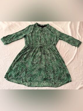 DR2 Kelly Green Black Pink White Leaf Print Lined Dress XL